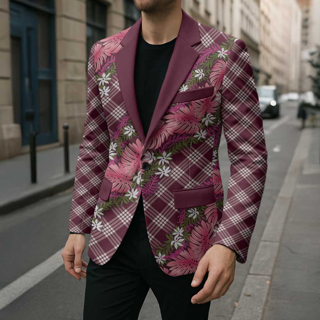 Polynesian Monstera Tiare Floral Blazer Fuchsia Tropical Plaid LT01 - Polynesian Pride