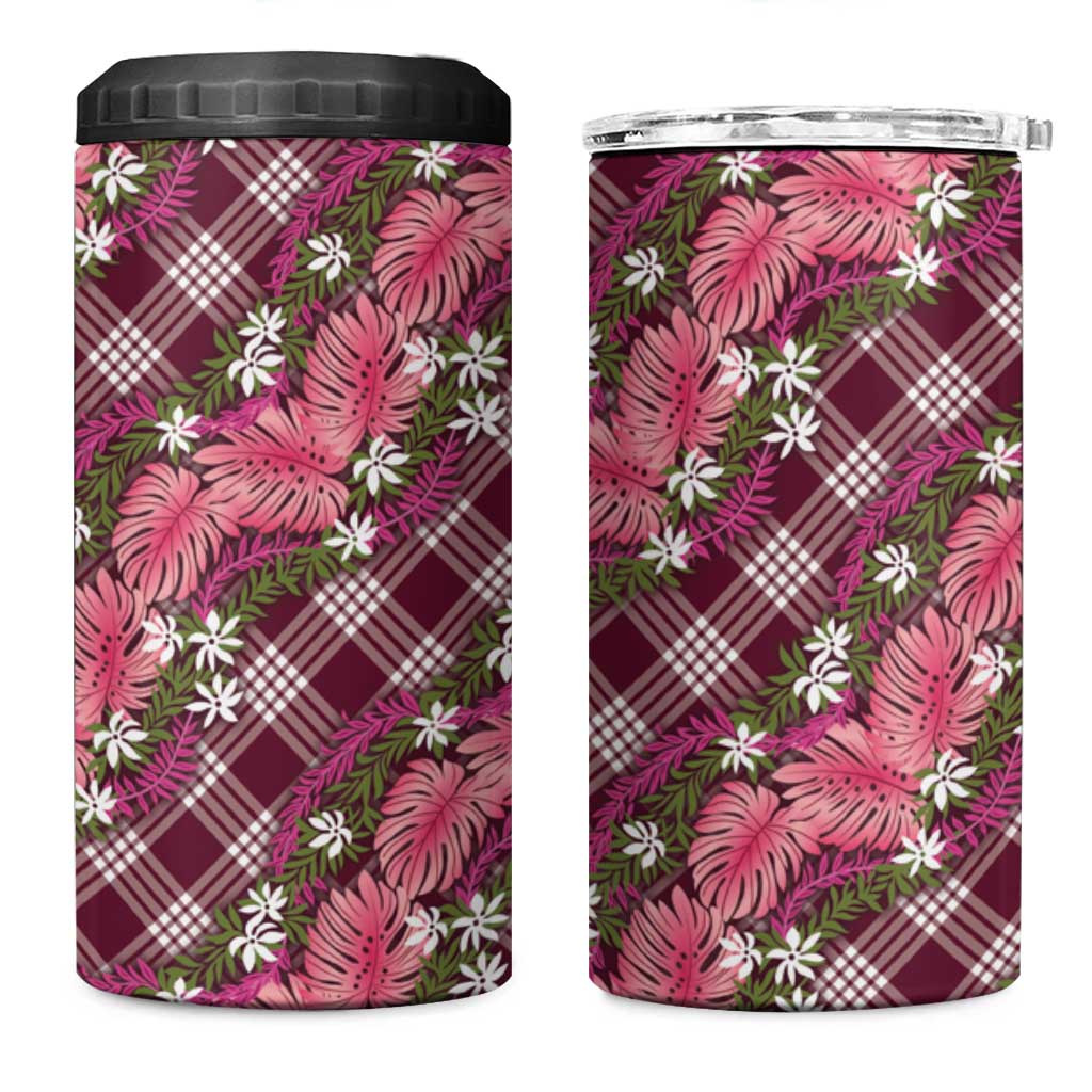 Polynesian Monstera Tiare Floral 4 in 1 Can Cooler Tumbler Fuchsia Tropical Plaid LT01 One Size: 16 oz Pink - Polynesian Pride