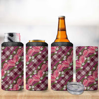 Polynesian Monstera Tiare Floral 4 in 1 Can Cooler Tumbler Fuchsia Tropical Plaid LT01 - Polynesian Pride