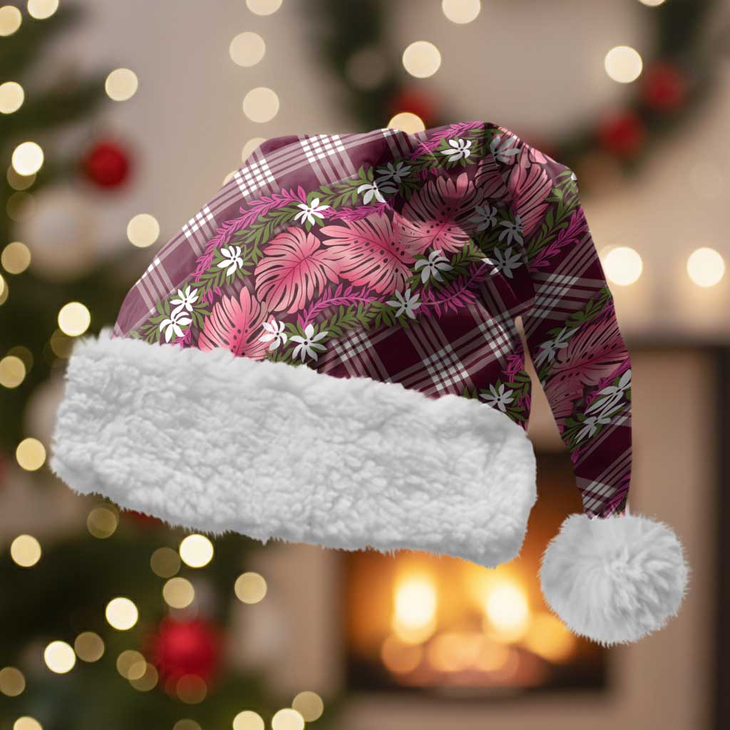 Polynesian Monstera Tiare Floral Christmas Santa Hat Fuchsia Tropical Plaid - Polynesian Pride
