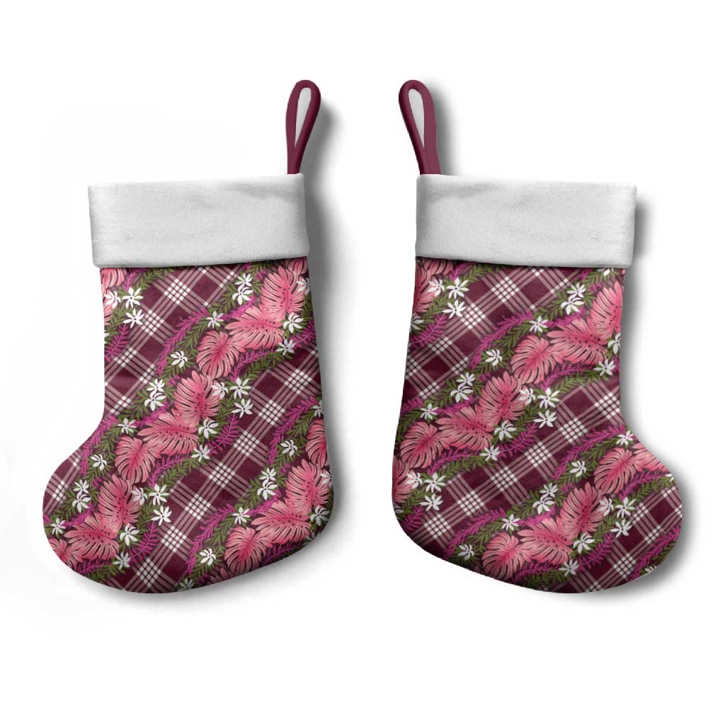 Polynesian Monstera Tiare Floral Christmas Stocking Fuchsia Tropical Plaid LT01 - Polynesian Pride