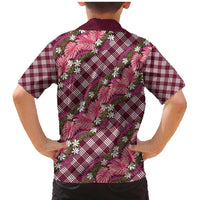 Polynesian Monstera Tiare Floral Family Matching Mermaid Dress and Hawaiian Shirt Fuchsia Tropical Plaid - Polynesian Pride