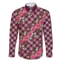 Polynesian Monstera Tiare Floral Family Matching Off Shoulder Maxi Dress and Hawaiian Shirt Fuchsia Tropical Plaid - Polynesian Pride