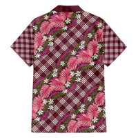 Polynesian Monstera Tiare Floral Family Matching Puletasi and Hawaiian Shirt Fuchsia Tropical Plaid - Polynesian Pride