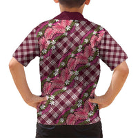 Polynesian Monstera Tiare Floral Family Matching Short Sleeve Bodycon Dress and Hawaiian Shirt Fuchsia Tropical Plaid - Polynesian Pride