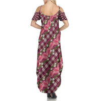 Polynesian Monstera Tiare Floral Family Matching Summer Maxi Dress and Hawaiian Shirt Fuchsia Tropical Plaid - Polynesian Pride