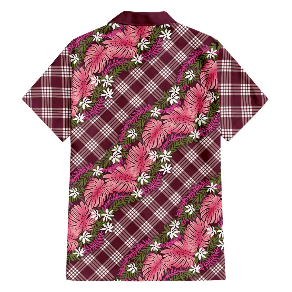 Polynesian Monstera Tiare Floral Hawaiian Shirt Fuchsia Tropical Plaid LT01 - Polynesian Pride