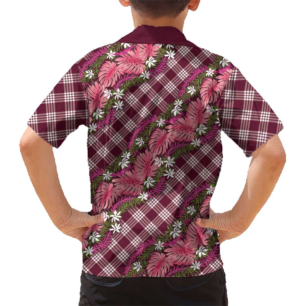 Polynesian Monstera Tiare Floral Hawaiian Shirt Fuchsia Tropical Plaid LT01 - Polynesian Pride
