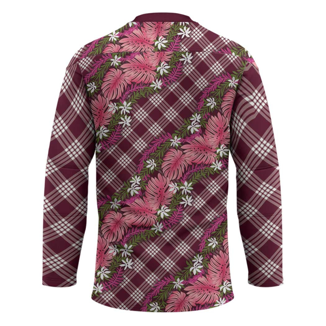 Polynesian Monstera Tiare Floral Hockey Jersey Fuchsia Tropical Plaid LT01 - Polynesian Pride