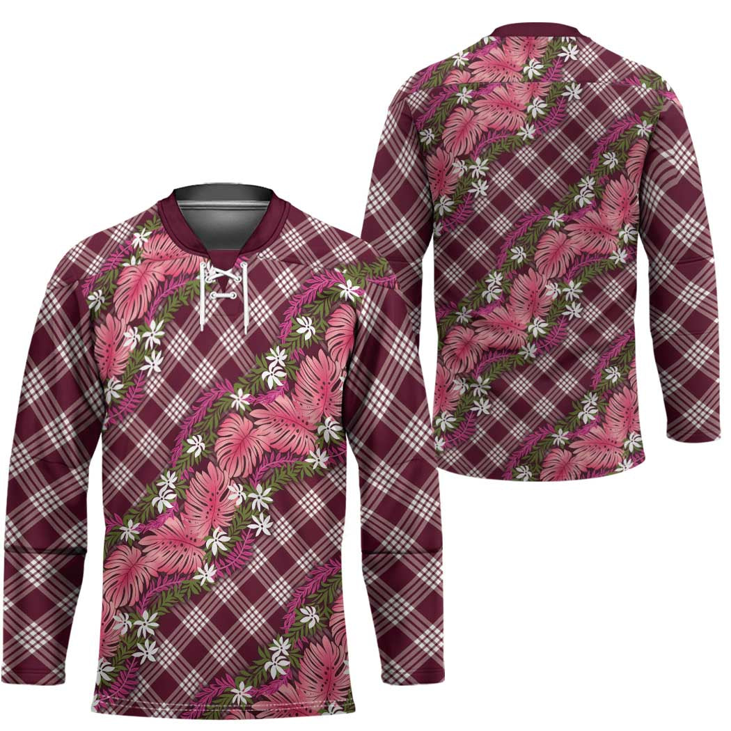 Polynesian Monstera Tiare Floral Hockey Jersey Fuchsia Tropical Plaid LT01 - Polynesian Pride