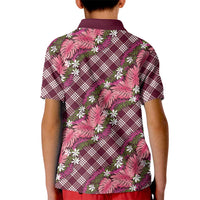 Polynesian Monstera Tiare Floral Kid Polo Shirt Fuchsia Tropical Plaid LT01 - Polynesian Pride