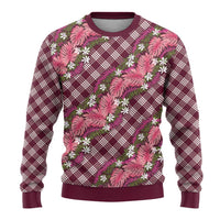 Polynesian Monstera Tiare Floral Ugly Christmas Sweater Fuchsia Tropical Plaid LT01 - Polynesian Pride