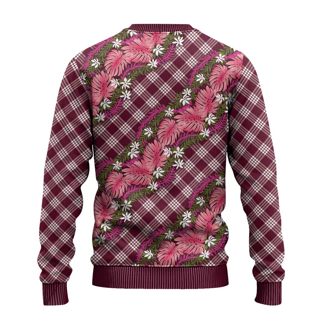 Polynesian Monstera Tiare Floral Ugly Christmas Sweater Fuchsia Tropical Plaid LT01 - Polynesian Pride