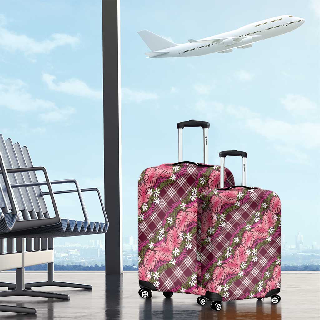 Polynesian Monstera Tiare Floral Luggage Cover Fuchsia Tropical Plaid LT01 - Polynesian Pride