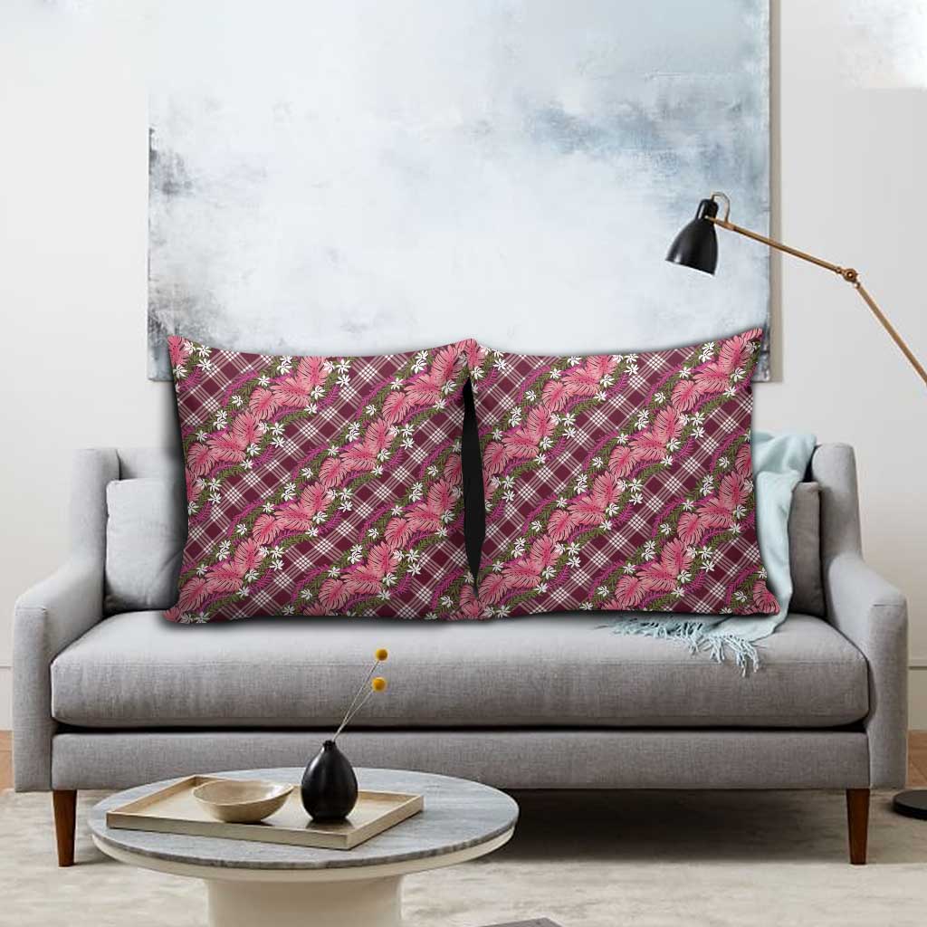Polynesian Monstera Tiare Floral Pillow Cover Fuchsia Tropical Plaid LT01 - Polynesian Pride