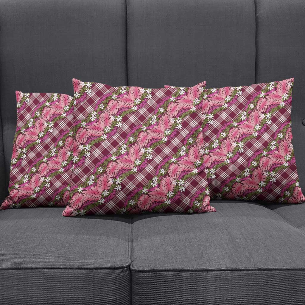 Polynesian Monstera Tiare Floral Pillow Cover Fuchsia Tropical Plaid LT01 - Polynesian Pride