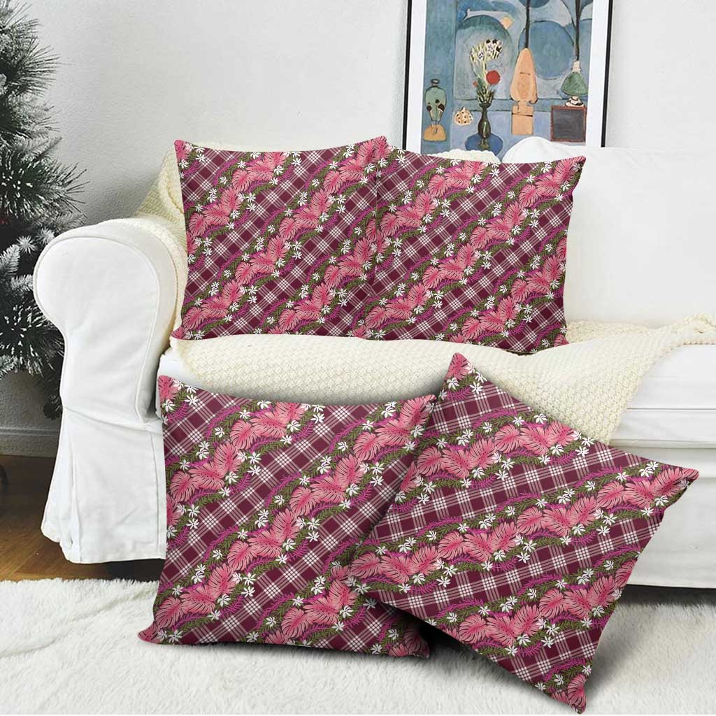 Polynesian Monstera Tiare Floral Pillow Cover Fuchsia Tropical Plaid LT01 - Polynesian Pride