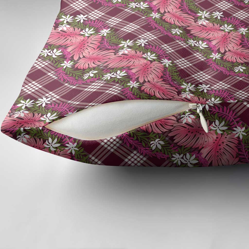 Polynesian Monstera Tiare Floral Pillow Cover Fuchsia Tropical Plaid LT01 - Polynesian Pride
