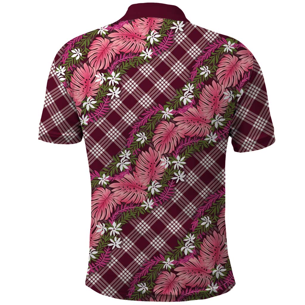 Polynesian Monstera Tiare Floral Polo Shirt Fuchsia Tropical Plaid LT01 - Polynesian Pride