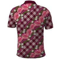 Polynesian Monstera Tiare Floral Polo Shirt Fuchsia Tropical Plaid LT01 - Polynesian Pride