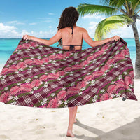 Polynesian Monstera Tiare Floral Sarong Fuchsia Tropical Plaid LT01 - Polynesian Pride