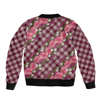 Polynesian Monstera Tiare Floral Sleeve Zip Bomber Jacket Fuchsia Tropical Plaid LT01 - Polynesian Pride