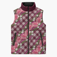 Polynesian Monstera Tiare Floral Sleeveless Puffer Jacket Fuchsia Tropical Plaid LT01 Unisex Pink - Polynesian Pride