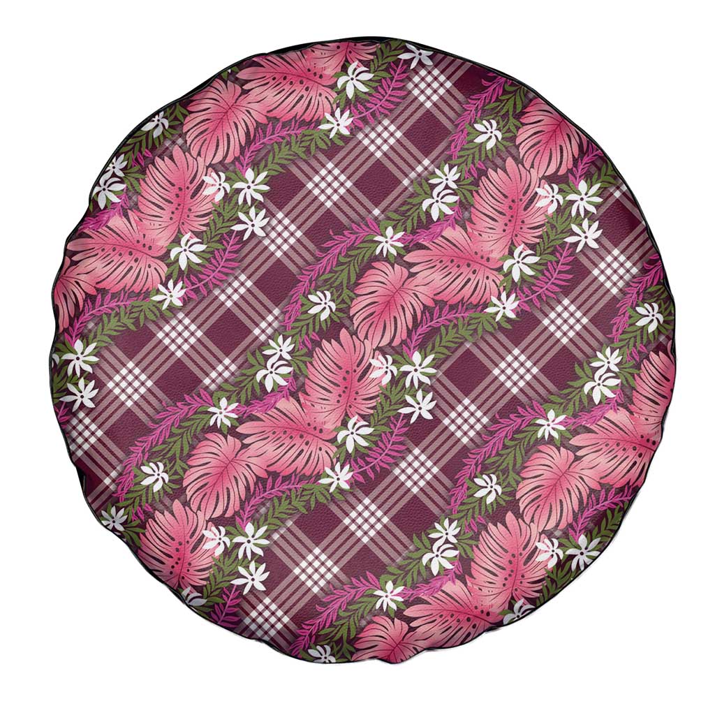 Polynesian Monstera Tiare Floral Spare Tire Cover Fuchsia Tropical Plaid LT01 - Polynesian Pride