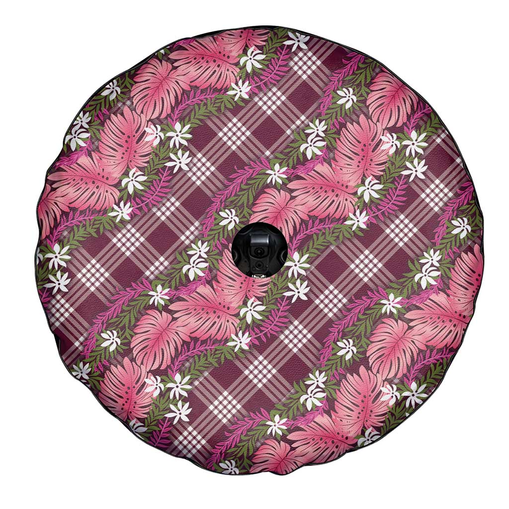 Polynesian Monstera Tiare Floral Spare Tire Cover Fuchsia Tropical Plaid LT01 - Polynesian Pride