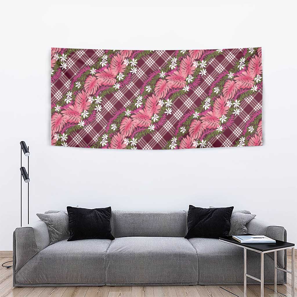 Polynesian Monstera Tiare Floral Tapestry Fuchsia Tropical Plaid LT01 - Polynesian Pride