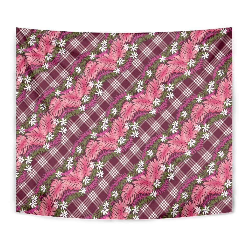 Polynesian Monstera Tiare Floral Tapestry Fuchsia Tropical Plaid LT01 - Polynesian Pride