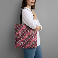 Polynesian Monstera Tiare Floral Tote Bag Fuchsia Tropical Plaid LT01 - Polynesian Pride