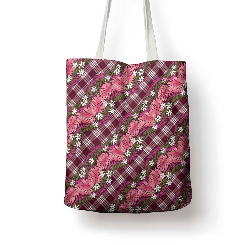 Polynesian Monstera Tiare Floral Tote Bag Fuchsia Tropical Plaid LT01 - Polynesian Pride