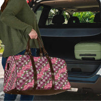 Polynesian Monstera Tiare Floral Travel Bag Fuchsia Tropical Plaid - Polynesian Pride