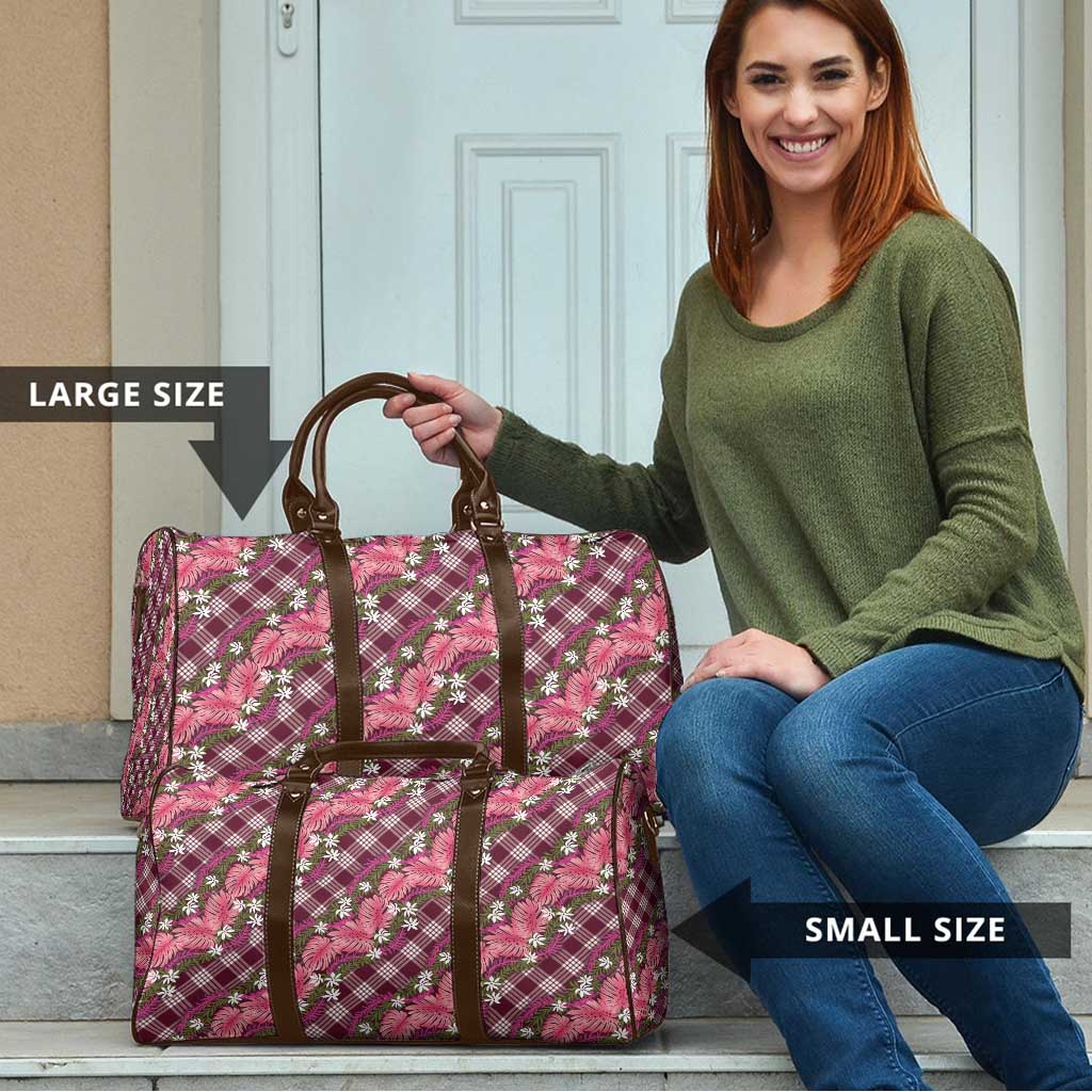 Polynesian Monstera Tiare Floral Travel Bag Fuchsia Tropical Plaid - Polynesian Pride