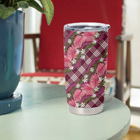 Polynesian Monstera Tiare Floral Tumbler Cup Fuchsia Tropical Plaid - Polynesian Pride
