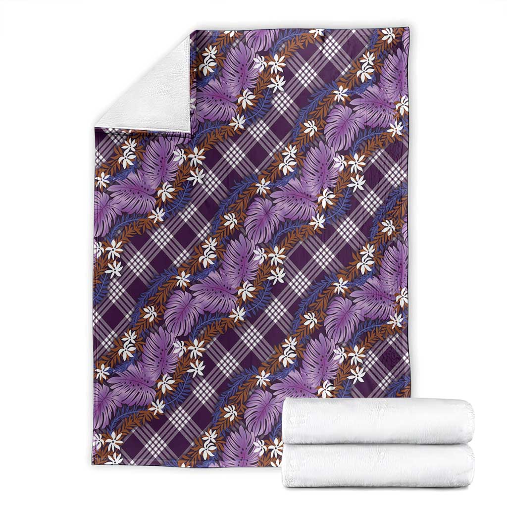 Polynesian Monstera Tiare Floral Blanket Lavender Tropical Plaid - Polynesian Pride