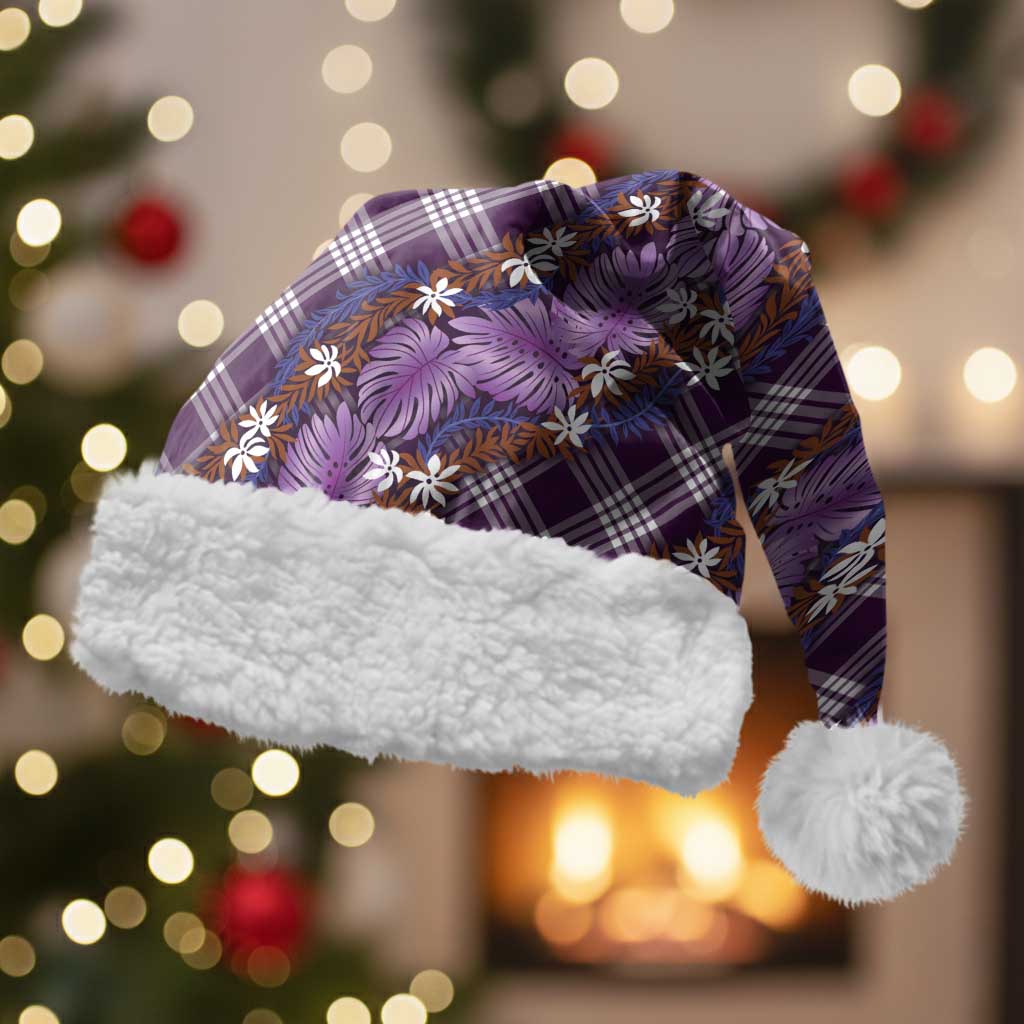 Polynesian Monstera Tiare Floral Christmas Santa Hat Lavender Tropical Plaid - Polynesian Pride