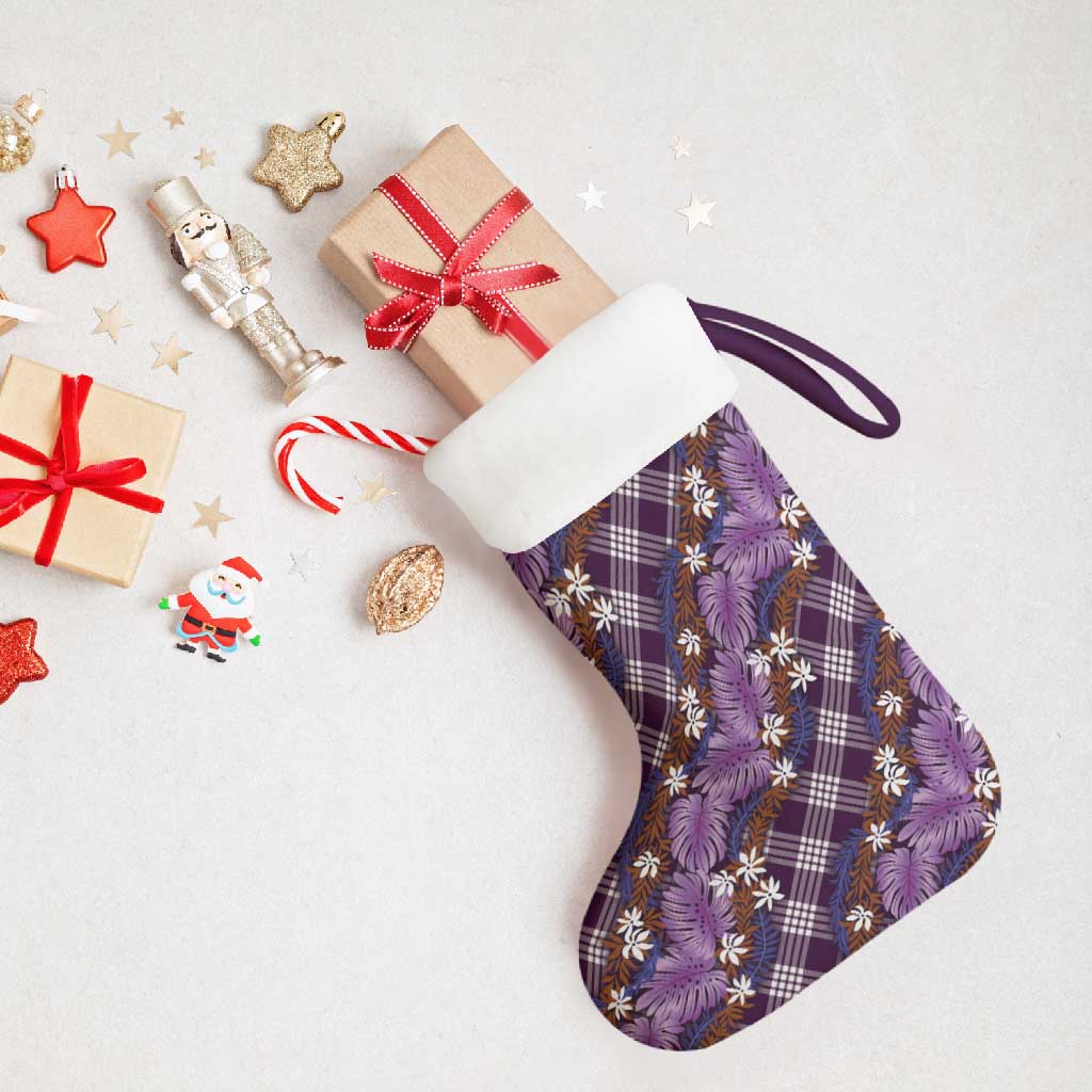 Polynesian Monstera Tiare Floral Christmas Stocking Lavender Tropical Plaid - Polynesian Pride
