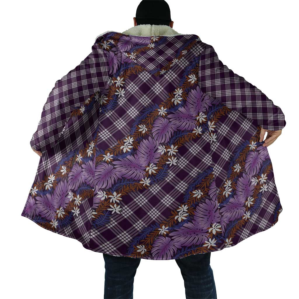 Polynesian Monstera Tiare Floral Cloak Lavender Tropical Plaid - Polynesian Pride