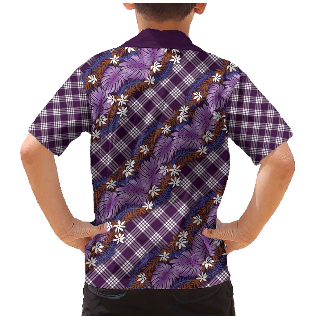 Polynesian Monstera Tiare Floral Family Matching Mermaid Dress and Hawaiian Shirt Lavender Tropical Plaid - Polynesian Pride