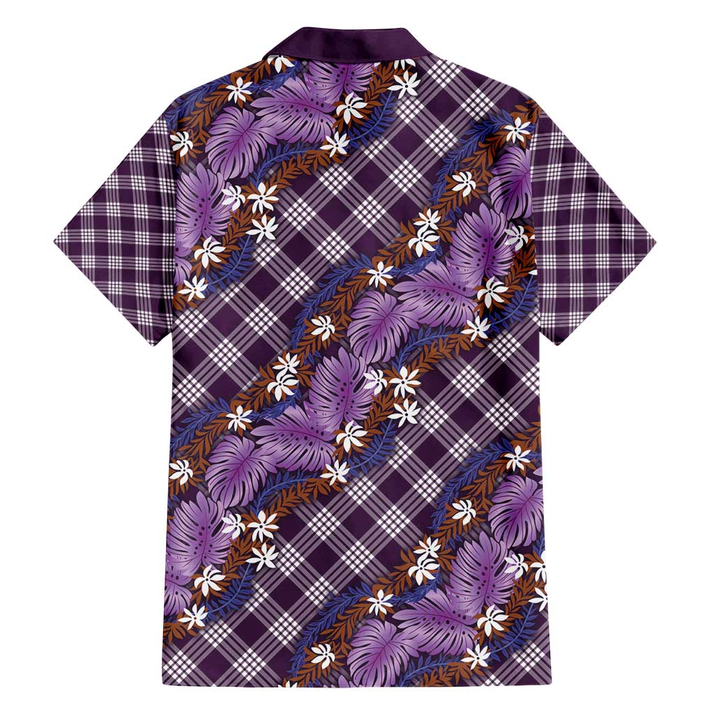 Polynesian Monstera Tiare Floral Family Matching Off Shoulder Short Dress and Hawaiian Shirt Lavender Tropical Plaid - Polynesian Pride