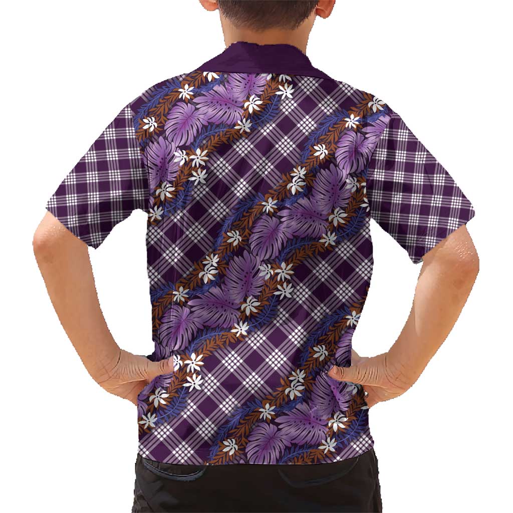 Polynesian Monstera Tiare Floral Family Matching Short Sleeve Bodycon Dress and Hawaiian Shirt Lavender Tropical Plaid - Polynesian Pride