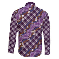 Polynesian Monstera Tiare Floral Family Matching Short Sleeve Bodycon Dress and Hawaiian Shirt Lavender Tropical Plaid - Polynesian Pride