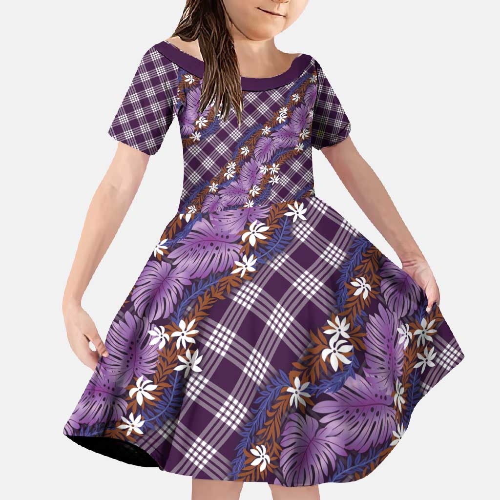 Polynesian Monstera Tiare Floral Family Matching Summer Maxi Dress and Hawaiian Shirt Lavender Tropical Plaid - Polynesian Pride