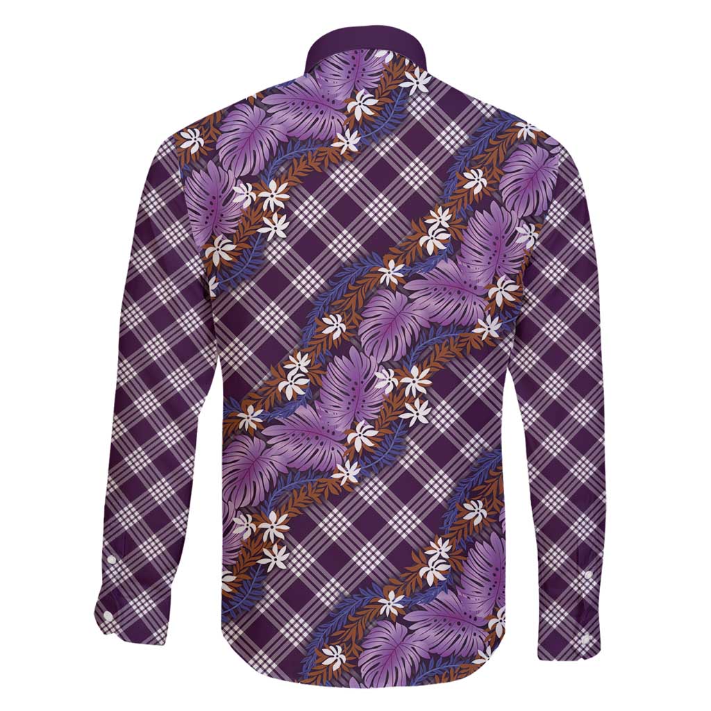 Polynesian Monstera Tiare Floral Family Matching Summer Maxi Dress and Hawaiian Shirt Lavender Tropical Plaid - Polynesian Pride