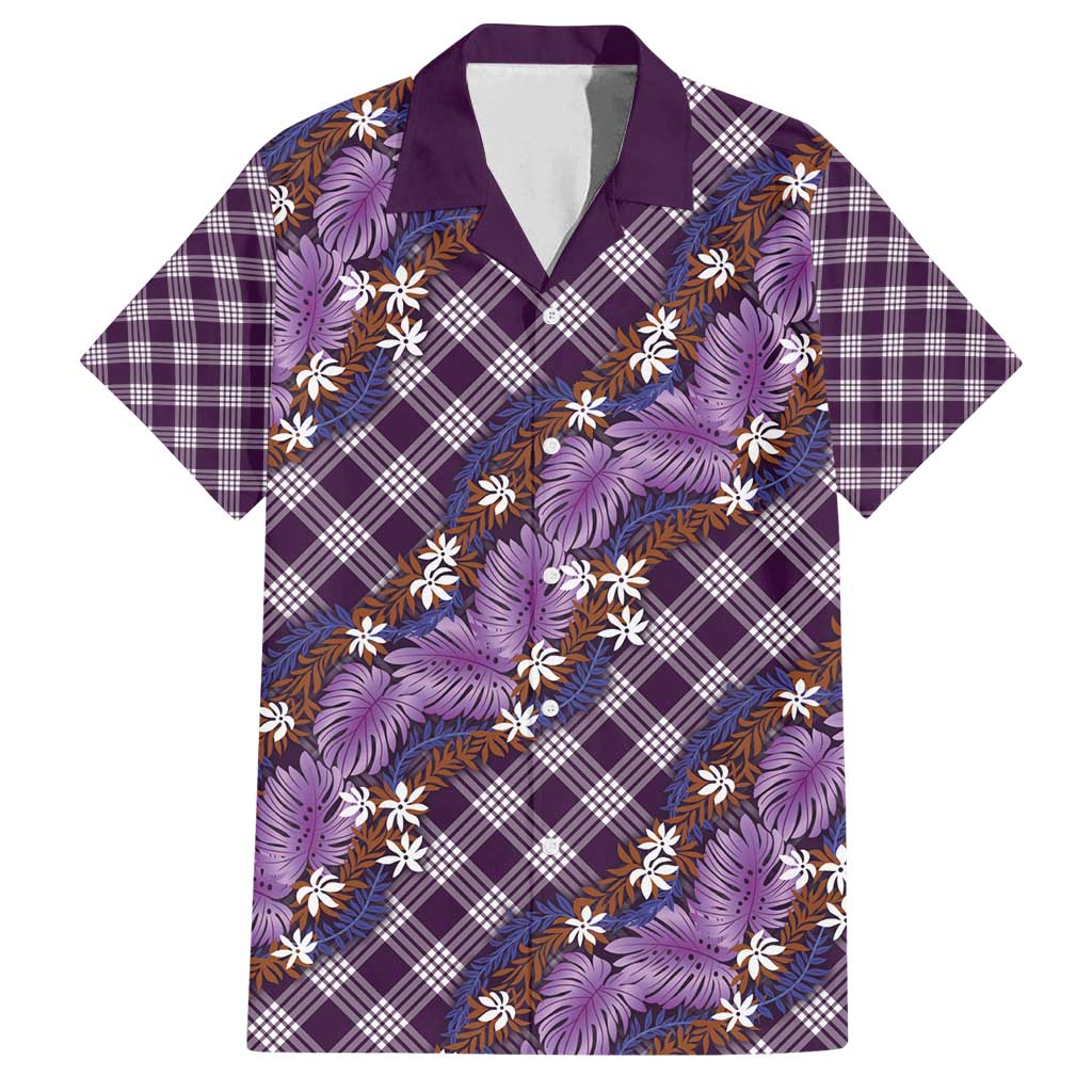 Polynesian Monstera Tiare Floral Family Matching Tank Maxi Dress and Hawaiian Shirt Lavender Tropical Plaid - Polynesian Pride