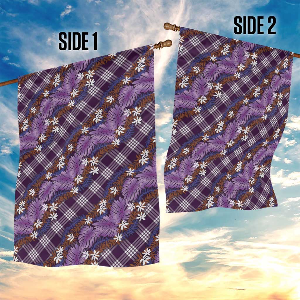 Polynesian Monstera Tiare Floral Garden Flag Lavender Tropical Plaid - Polynesian Pride
