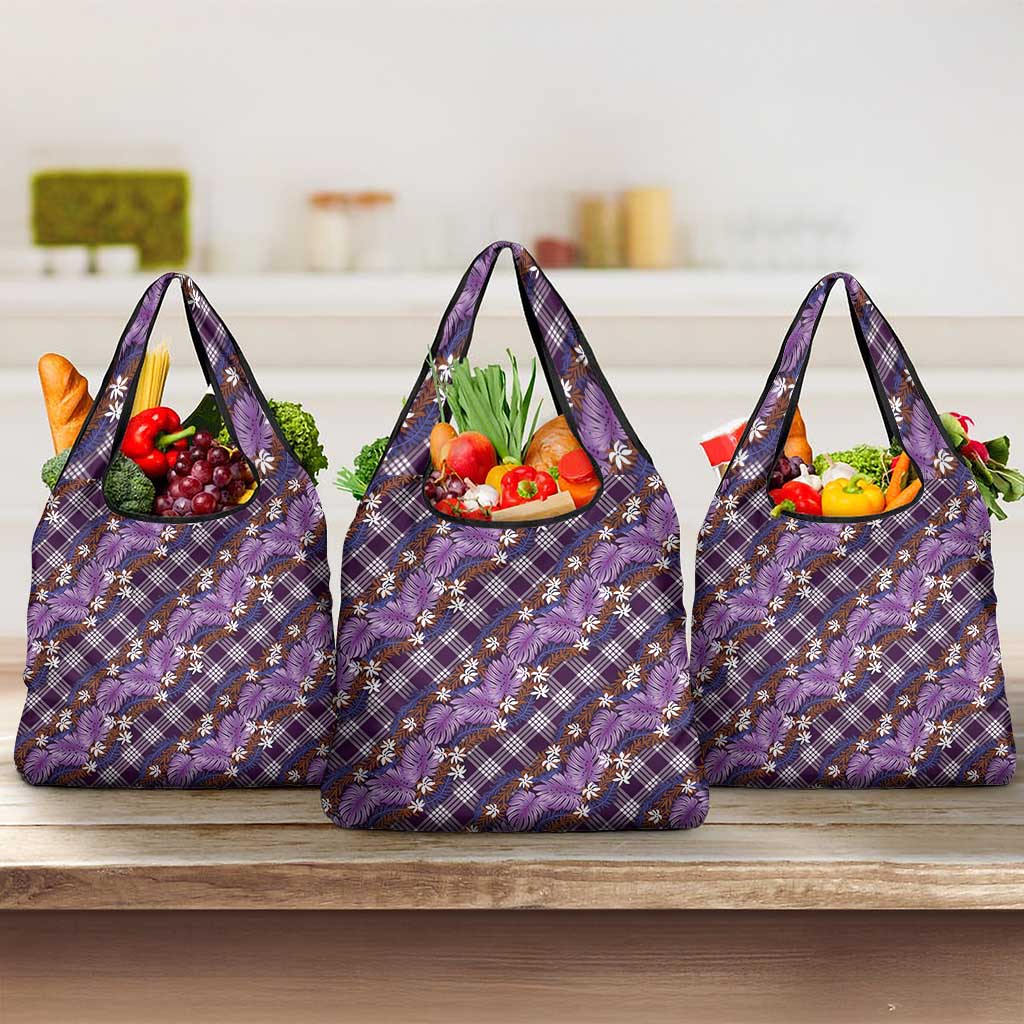 Polynesian Monstera Tiare Floral Grocery Bag Lavender Tropical Plaid LT01 3-pack One Size Purple - Polynesian Pride