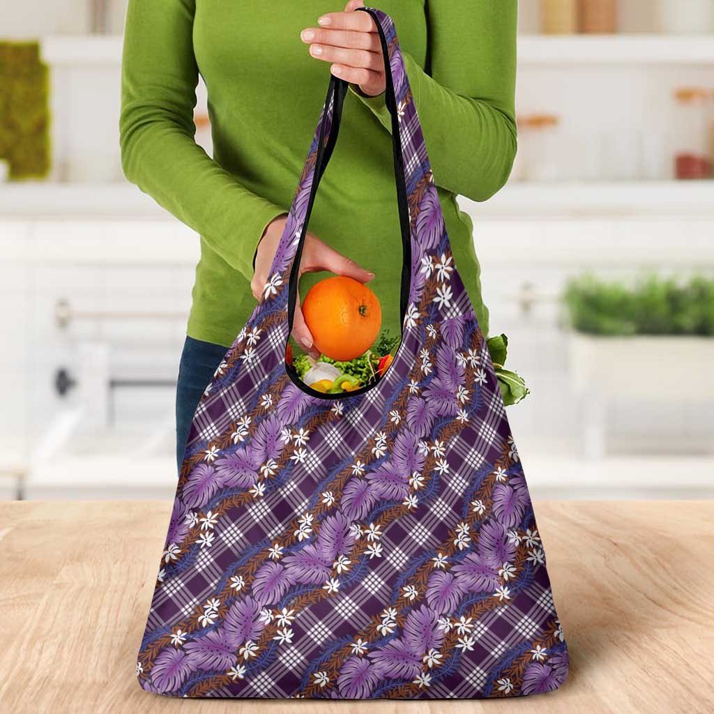 Polynesian Monstera Tiare Floral Grocery Bag Lavender Tropical Plaid LT01 - Polynesian Pride